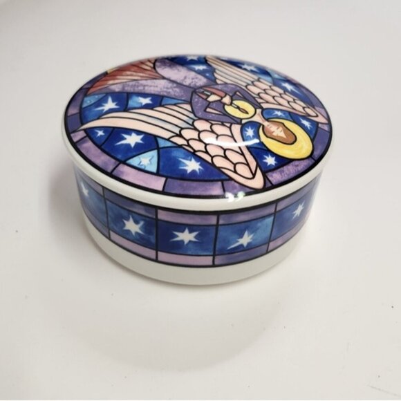 Mikasa 5" Round Angel Porcelain Covered Trinket Jewelry Box HK 501 Christmas 90s - Picture 3 of 8